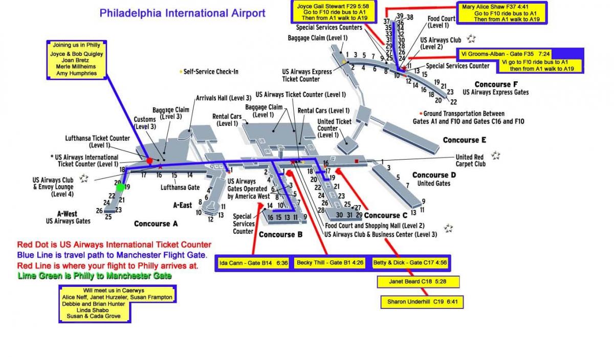 карту аэрапорта Філадэльфіі