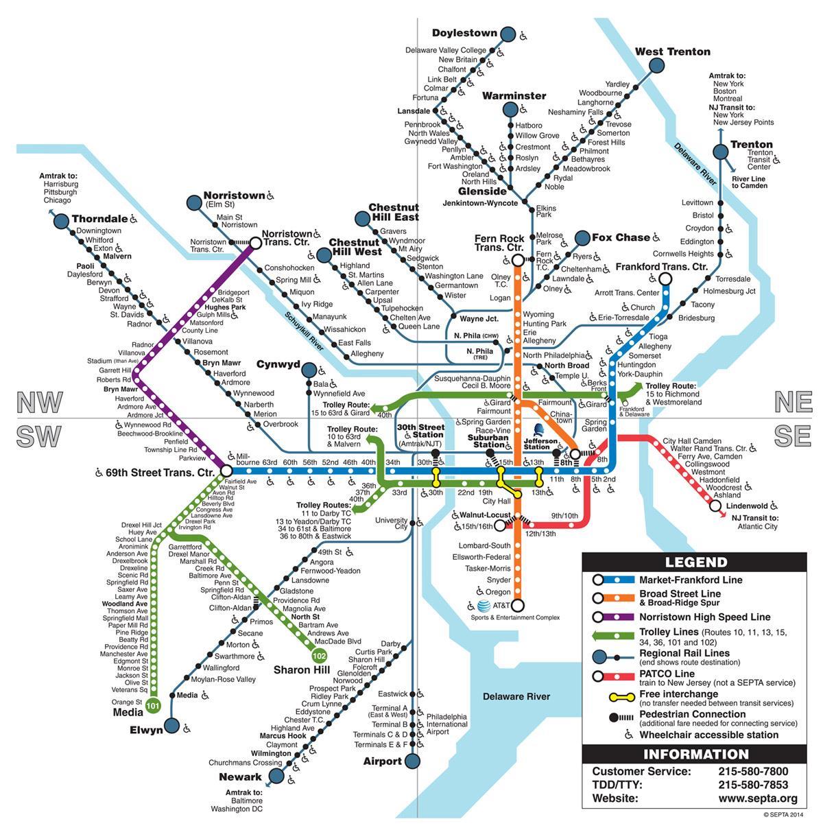 карта метро ў Філадэльфіі