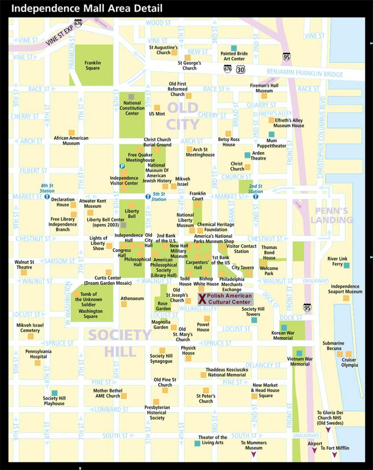 карта гістарычнага Філадэльфія